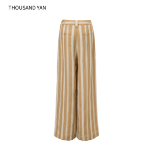 Pantaloni <span class=keywords><strong>a</strong></span> Gamba Larga da Donna in Misto <span class=keywords><strong>Lino</strong></span> <span class=keywords><strong>a</strong></span> <span class=keywords><strong>Righe</strong></span> Verticali, Vita Alta, Traspiranti - Product Image 2
