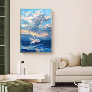 Peinture à l'huile abstraite peinte à la main encadrée Paysage marin 3D Décoration murale moderne pour salon - Product Image 3