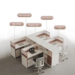 Estación de trabajo moderna para empleados de oficina, asiento de tarjeta de personal en forma de cruz, cuatro sillas de escritorio con pantalla <span class=keywords><strong>financiera</strong></span> Doble - Product Image 4
