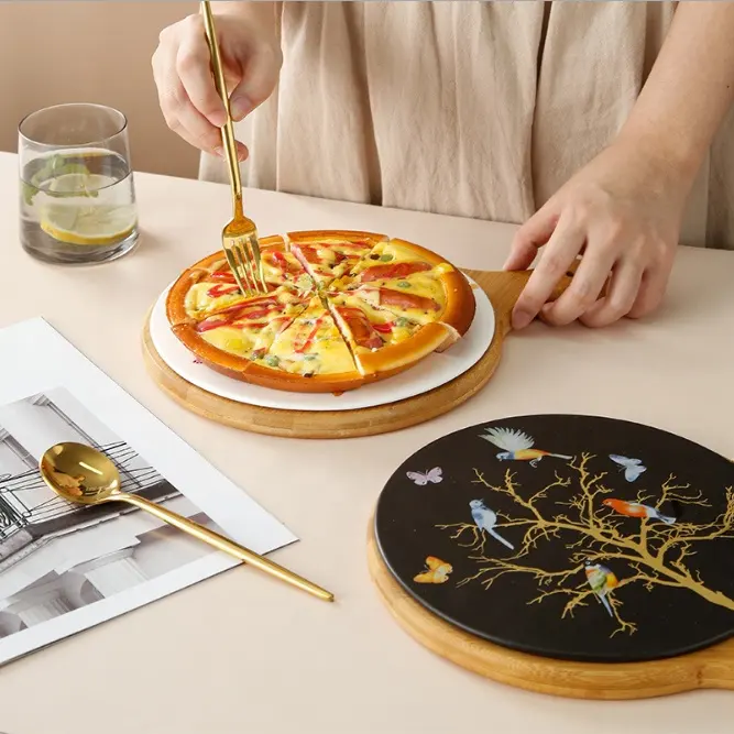 عالية مقاومة للحرارة طبق بيتزا الخزف البيتزا عموم لوحة مع علبة خشبية