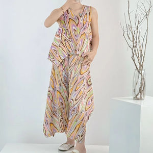 Conjunto Plisado de Verano 2026, Nuevo, Moda Femenina, Casual, Elegante, Sin Mangas, Pantalones Anchos de Pierna, Dos Piezas, Venta al Por Mayor - Product Image 1