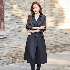 Khaki Mid Length Trench Coat Women Autumn 2024 Solid Color Polyester Woven <b>Overcoat</b> Elegant British Style - Product Image 4