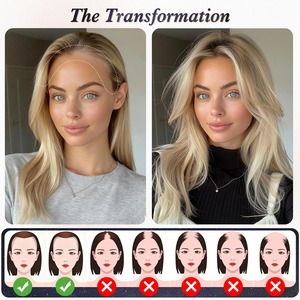 Light Blonde Rooted Swiss Lace Toupee 1.5x12'' Human Hair Piece 130% Density Center Part Straight Virgin Hair <b>Bleached</b> Knots - Product Image 3