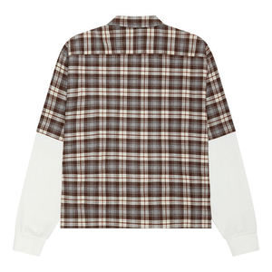 Chemise à carreaux brodée pour homme, en coton épais, style gaufré, vintage, grunge, streetwear, effet superposé, vente en gros personnalisée - Product Image 2