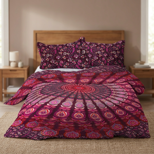Juego de Funda de Edredón con Estampado Mandala Boho, 100% Algodón, 200 Hilos, Tamaños Queen/Twin/Individual, Sábana Plana, 2 Fundas de Almohada, Logotipo Personalizado Desechable - Product Image 4