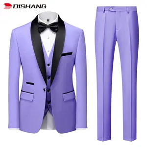 Plus Size One Button Formal Blazer Wedding Party Suits For Man Lapel Collar Plain Mens Suits 3 PCS Slim Fit Purple Business Set