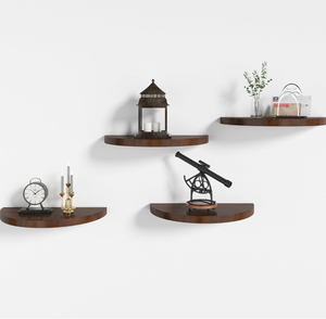 סלון חדר אמבטיה מטבח משרד צמחים תפאורה חצי עגול מוצק עץ רכוב מדפים צפים עץ - Product Image 3