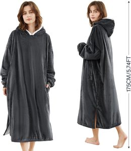 Quá Khổ mặc Sherpa lông cừu chăn trùm đầu áo chăn ấm dày quá khổ áo chăn - Product Image 2