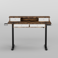 Bureau de travail à domicile PRORIALS moderne et ergonomique avec cadre métallique et plateau en bois, réglage de la hauteur à moteur unique, quatre porte-gobelets