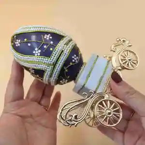 Direct Factory Musical Egg Rotate Groom And Bride Dancing Blue Color Wheel Stone Pearl Insert Flower Design Real Egg Music Box