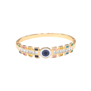 Bracelet tendance en acier inoxydable 316L plaqué or PVD, motif œil porte-bonheur, incrustation de cristaux émaillés multicolores - Product Image 2