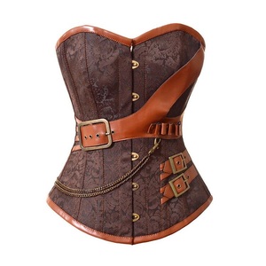Punk de vapor por corsé busto para damas/atómica marrón acero deshuesado Jacquard corsé correas de cuero hebilla mujeres corsé - Product Image 1