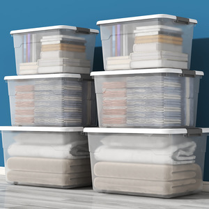 Caja de Almacenamiento Transparente de Plástico con Tapa, Organizador de Ropa Extra Grande, Forma Rectangular, Color Sólido Semitransparente - Product Image 4