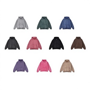 Acid Wash Vintage Boxy Fit Hoodie <b>Men</b> Custom Logo Embroidery Crew Neck Dropped Shoulder Oversized <b>Pullover</b> 100% Cotton Spring - Product Image 2