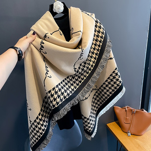 Tốt nhất bán New Houndstooth mô hình chăn ponchos áo choàng phụ nữ quá khổ ấm áp vuông Cashmere cảm thấy chiếc khăn kết thúc tốt đẹp Pashmina khăn choàng - Product Image 5