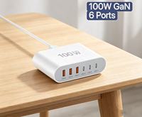 Station de charge multi-ports 100W GaN 6 ports, câble AC 1,5m, chargeur rapide, adaptateur secteur EU US UK JP pour iPhone 14 13 Pro Max