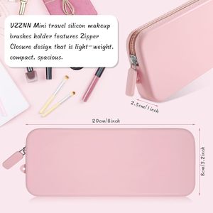 Pochette cosmétique en silicone écologique personnalisée avec logo, fermeture éclair et porte-pinceaux de maquillage - Product Image 3