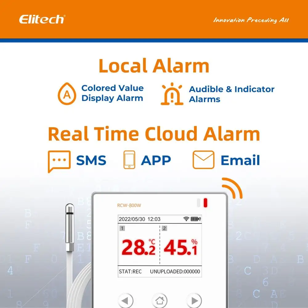 Elitech Monitor jarak jauh nirkabel RCW-800W-THE suhu kelembaban pencatat Data perekam WiFi dengan penyimpanan Cloud