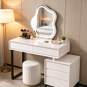 Tocador moderno blanco con espejo iluminado y cajones de almacenamiento para dormitorio - Product Image 5