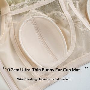 Soutien-gorge bustier en soie Tangge avec bonnets oreilles de lapin, en soie de mûrier, garniture en dentelle, anti-transparence, bretelles réglables, qui flattere la poitrine généreuse - Product Image 3