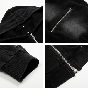 Cardigan con cappuccio da uomo vintage americano alla <span class=keywords><strong>moda</strong></span>, con rivetti, tinta unita, vestibilità ampia, traspirante, nuovo stile autunnale, effetto Monkey Wash - Product Image 2