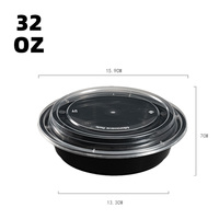 Micro-ondes plastique 24oz 32oz 38oz noir rond restaurant à emporter boîtes au curry bols de préparation de repas avec couvercles