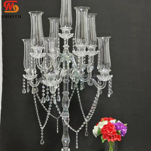 SMOOTH Hot Selling Luxury 9 Head Table Centerpiece Candelabra Clear Transparent <b>Crystal</b> Candle Stand Fit <b>Real</b> Candle - Product Image 1