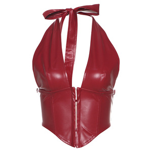 Chaleco de Moda para Mujer, Primavera 2024, Sexy, Rojo, de Cuero Sintético, con Hebilla, Estilo Hip Hop - Product Image 6