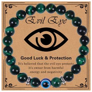 Braccialetto Elastico con Occhio di Tigre Naturale e Perline Blu, <span class=keywords><strong>Bracciale</strong></span> Regalo con Occhio Malvagio da 8MM - Product Image 3