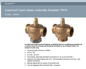 Válvula de Globo de 3 Vías VXG44.40, PN16, Bronce, Rosca Externa, DN40, Kvs 25 M³/h, Característica de Porcentaje Igual - Product Image 3
