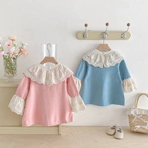 Nuovo Arrivo Vestito Maglione in <span class=keywords><strong>Maglia</strong></span> per Bambine Stile Principessa Autunnale con Ricamo in Pizzo e Grande Colletto in Poliestere, Abito Casual per Ragazze, Vendita all'Ingrosso OEM - Product Image 4