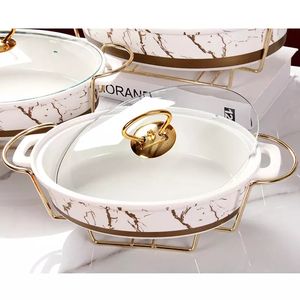 Vente en gros usine direct restaurant utilisé de luxe forme ovale marbre <span class=keywords><strong>buffet</strong></span> en céramique chauffe-aliments avec support - Product Image 3