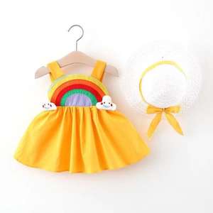 2022 Summer Small Floral Big Bow Straw <b>Hat</b> Skirt <b>Hat</b> Girls Suspender Dress Send <b>Hat</b> Children Clothes Girls' Dresses - Product Image 6