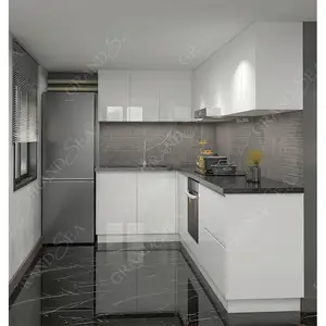 현대 흰색 높은 광택 평면 패널 래커 페인팅 주방 캐비닛 디자인