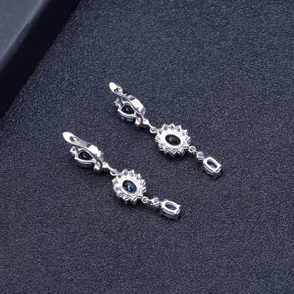 Simple Londres Topacio Azul piedra pendientes conjunto de joyas de plata de ley 925 declaración pendiente con CZ