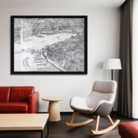 Peinture sur toile 100 % artisanale de luxe, paysage urbain de niche, croquis au crayon, art mural moderne, cadre en verre acrylique, pour salon