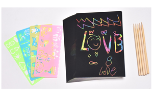 Diy Rainbow Color Scratch Art Paper Card Set Met Graffiti Stencil Tekentafel Stok Kunst Schilderij Educatief Speelgoed Geschenken - Product Image 4
