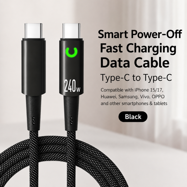OEM 240W Type-C to Type-C 6A Fast Charging Cable LED Light Pure Copper Core Nylon Jacket for iphone samsung Computer