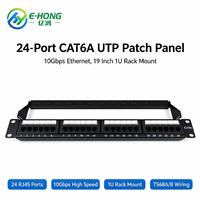 Panel Patch UTP CAT6A 24 Port, 10Gbps, Rak Mount 1U 19 Inci, E-HONG untuk Kabel LAN Perusahaan Pusat Data
