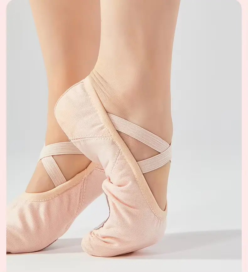 Sapatos de dança de balé femininos de lona com sola macia, chinelos de dança de bailarina para meninas