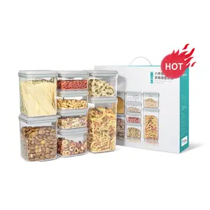 Easy Open 5 Pieces BPA Free Airtight Transparent Plastic Dry Food Box Set Pantry Cereal Snack Storage Container