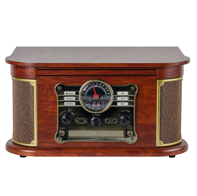 FM Radio Retro Wooden Record Player With Built-in Speakers LP Turntable with Aux-in/USB Vinyl Record Phonograph Turntable