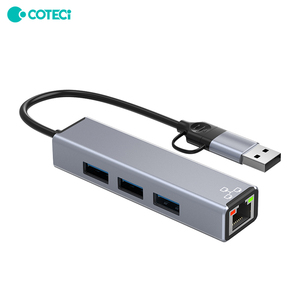 Coteci Nhôm Di Động Multiport 4 <span class=keywords><strong>Prot</strong></span> Loại C <span class=keywords><strong>USB</strong></span> C Docking Station Du Lịch Hub <span class=keywords><strong>USB</strong></span> 3.0 Hub 4 Cổng Với RJ45 Ethernet Bộ Chuyển Đổi - Product Image 2