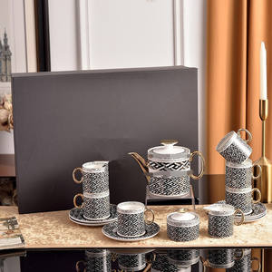 Service à thé en porcelaine osseuse de luxe, 15 pièces, service à thé de l'après-midi, théière, tasse et soucoupe, service à café - Product Image 1