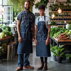 Gepersonaliseerde Custom Katoen Denim Waterdichte Camping Server Grillen Kunstenaar Ober Vrouwen Uniform Schort