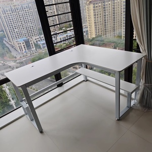 Weißer Home Corner Office-Computer tisch mit großem Desktop und ausziehbarem Bücherregal L-förmiger Holztisch mit Stauraum - Product Image 4