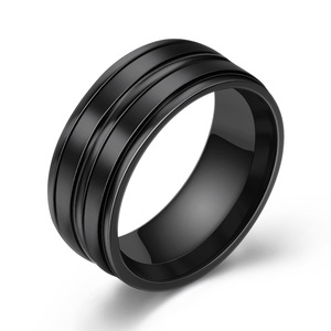 Stainless Steel Rings 8mm Double <b>Brushed</b> Geometric Design Unisex Wedding Jewelry Gold Silver Black - Product Image 3