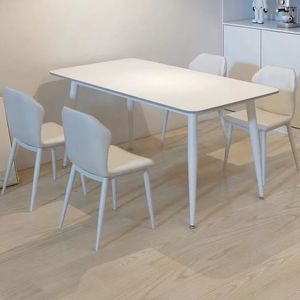 Italian Style Slab Dining <b>Table</b> And Chairs 4 Piece Set Pure <b>White</b> Modern Simple Rectangular For <b>Small</b> Living Rooms And - Product Image 2