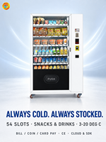 Distributeur automatique de snacks et de boissons Combi, réglable de 3 à 20°C, paiement par billets, pièces et cartes pour cantine et salle de sport