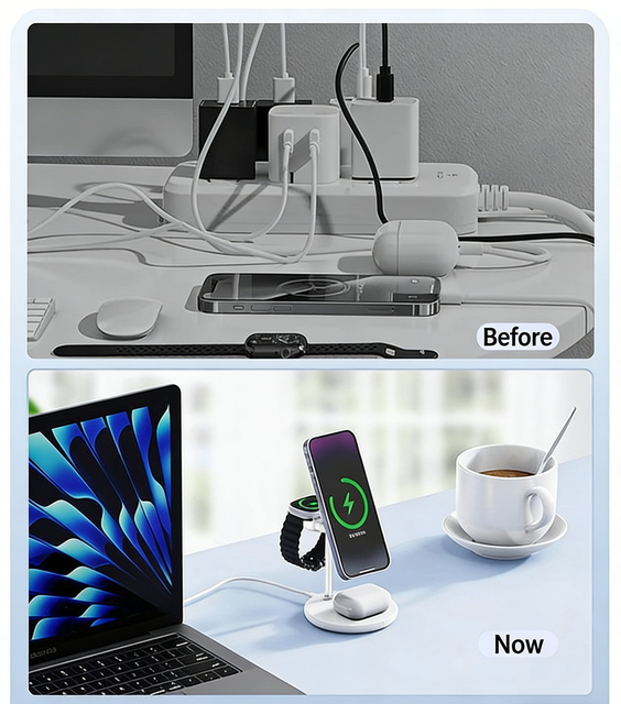 Universal 3 in 1 Wireless Charger Stand Magnetic Qi2.2 Ice Cooler Portable Fast Charging Station for Phone Earphone Watch